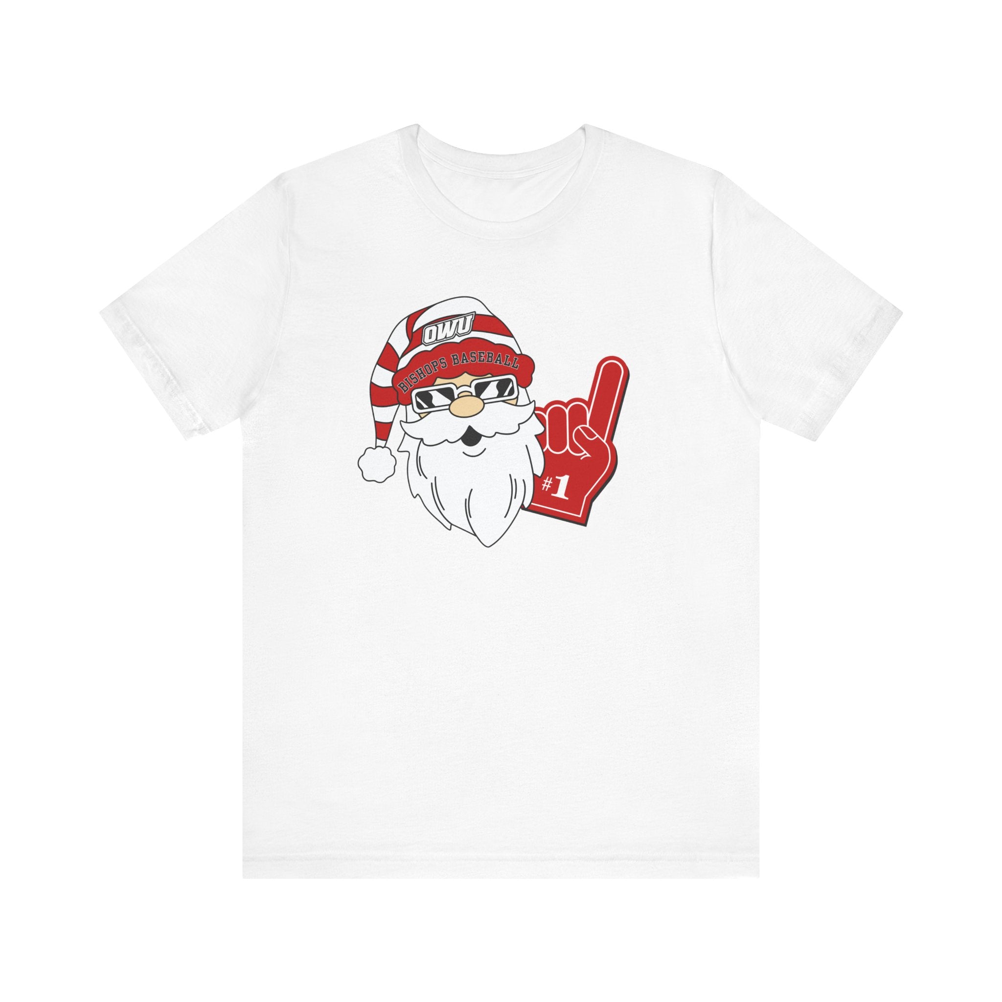 Adult Unisex OWU Bishops Baseball Spirited Santa Graphic Short Sleeve Soft Tee