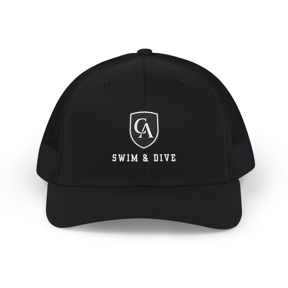 Adult Unisex Embroidered Columbus Academy Swim & Dive Black Logo Richardson 112 Snapback Trucker Hat