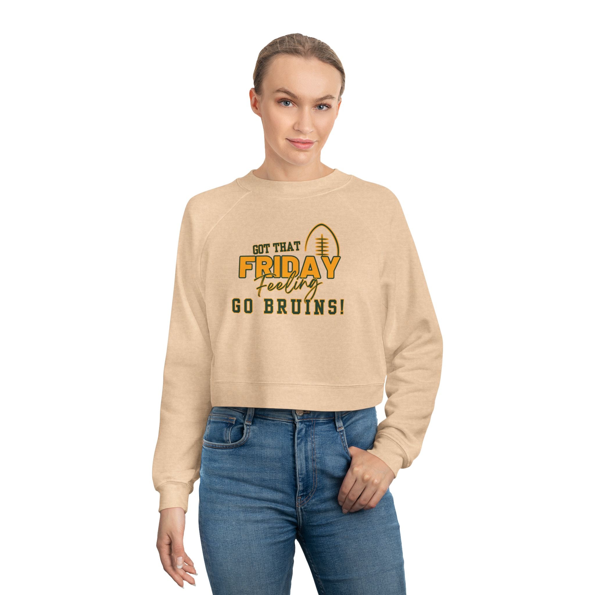 Women's Bruin Friday Feeling Football Graphic Cropped Fleece Sweatshirt