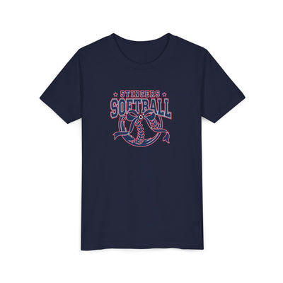 Youth Stingers Softball Spirit Bow Graphic Short Sleeve Bella + Canvas Soft Tee