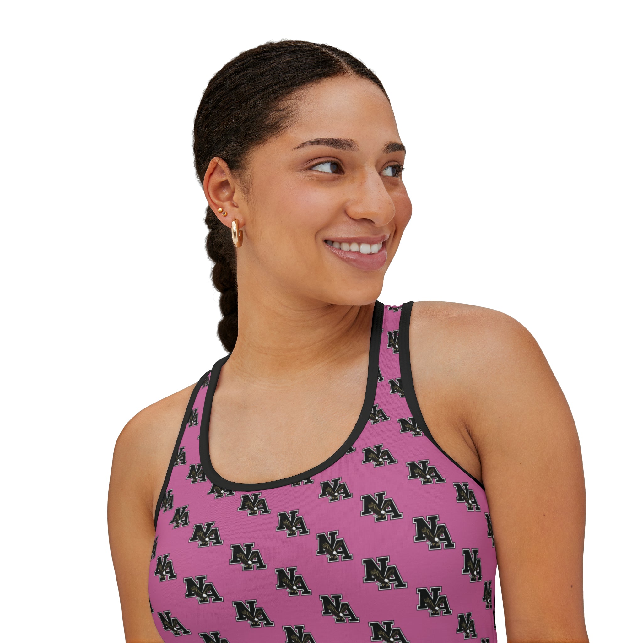 Women's Allover Classic Logo Pink Tank Top - New Albany Eagles