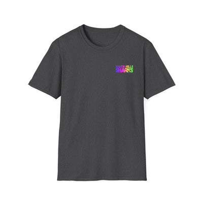 Adult Unisex South Hills Swim Team Neon Rainbow Graphic Short Sleeve Gildan Softstyle Tee