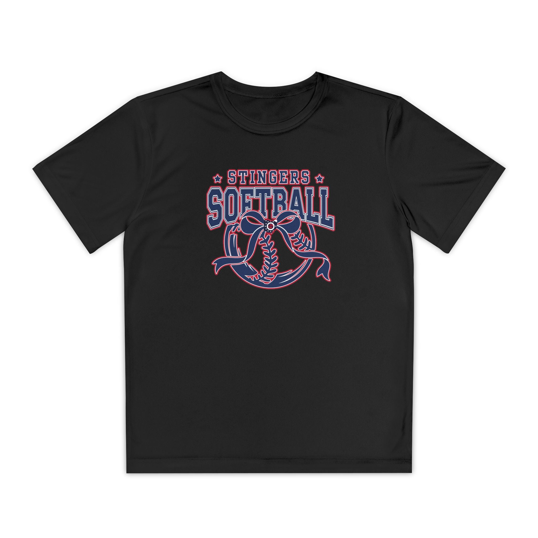 Youth Stingers Softball Spirit Bow Graphic Sport-Tek Competitor Performance Tee