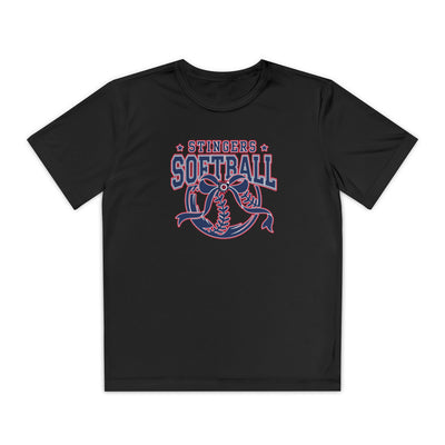 Youth Stingers Softball Spirit Bow Graphic Sport-Tek Competitor Performance Tee