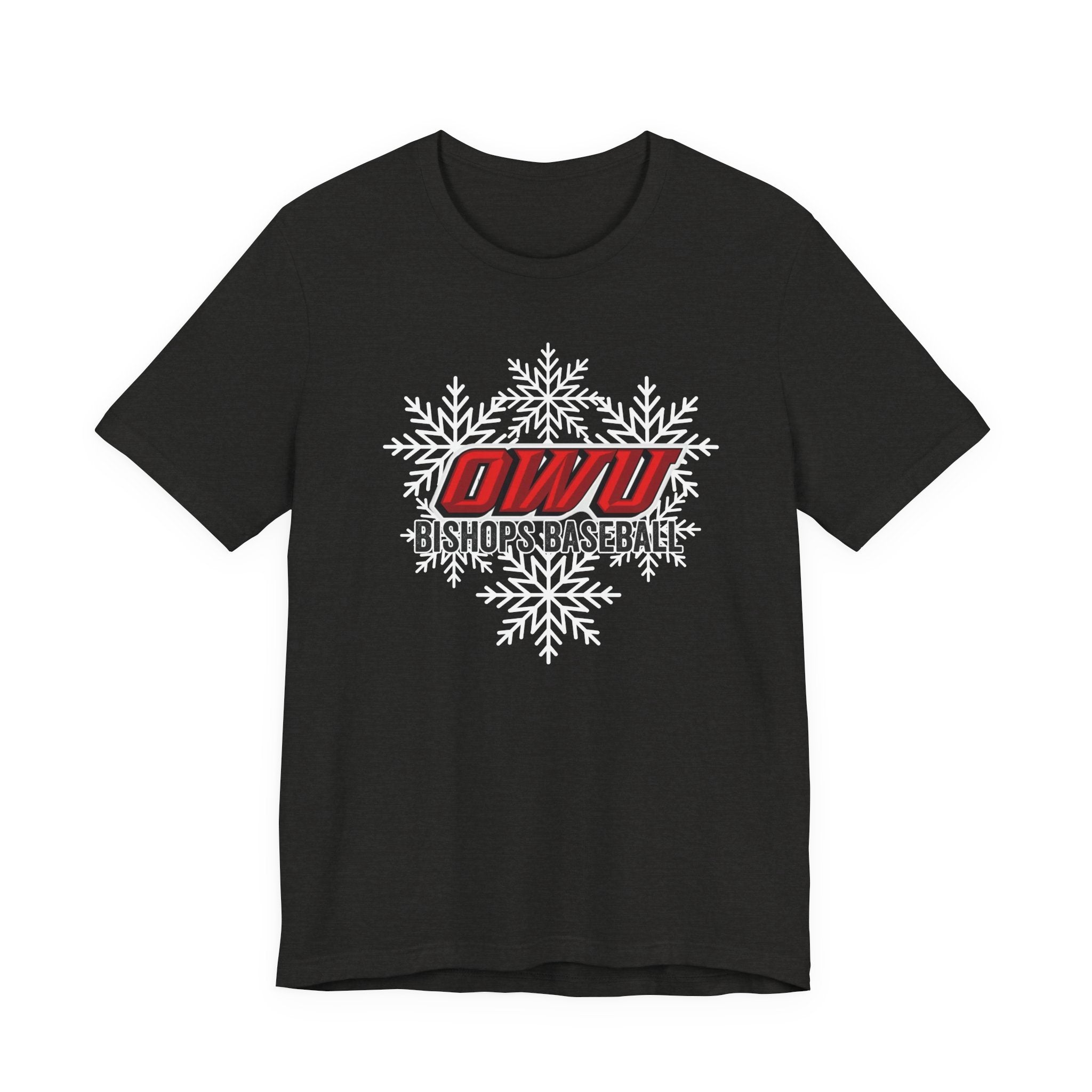 Adult Unisex OWU Bishops Baseball Spirited Snowflake Graphic Short Sleeve Soft Tee