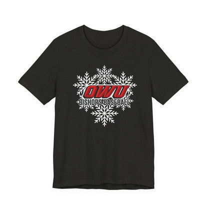 Adult Unisex OWU Bishops Baseball Spirited Snowflake Graphic Short Sleeve Soft Tee