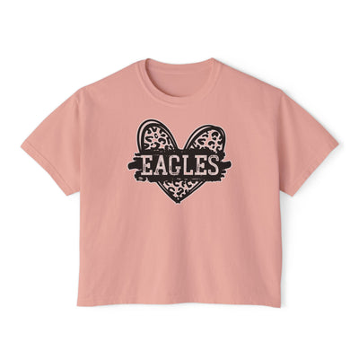 Women's Eagles Animal Print Heart Graphic Short Sleeve Boxy Crop Tee