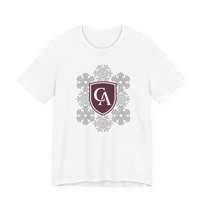 Adult Unisex Columbus Academy Spirited Snowflake Graphic Short Sleeve Soft Tee