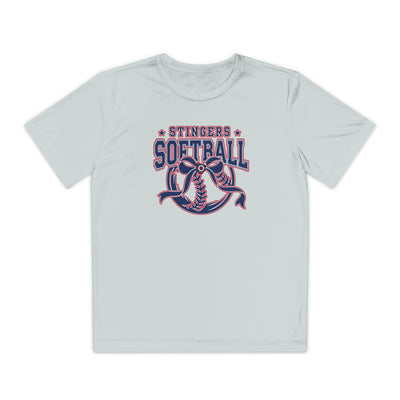 Youth Stingers Softball Spirit Bow Graphic Sport-Tek Competitor Performance Tee