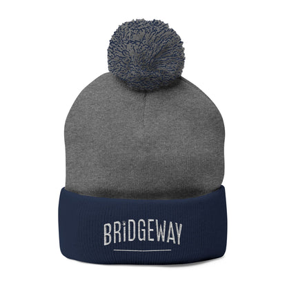 Bridgeway Pom Pom Knit Hat with Embroidered White Logo