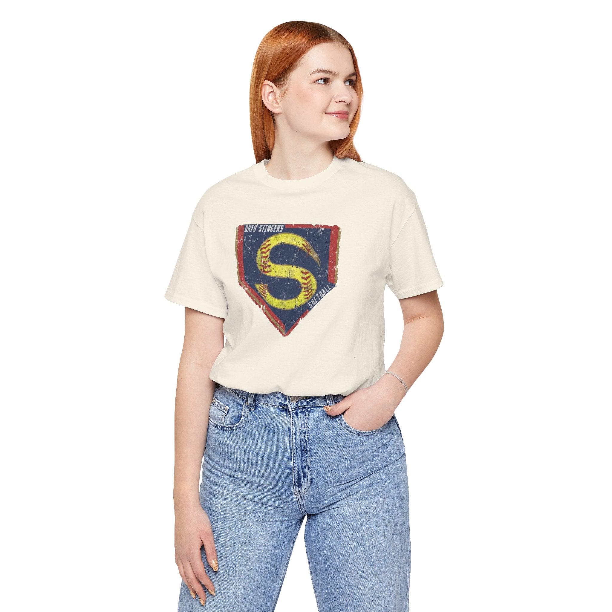 Adult Unisex Stingers Softball Distressed Logo Graphic Short Sleeve Bella + Canvas Soft Tee