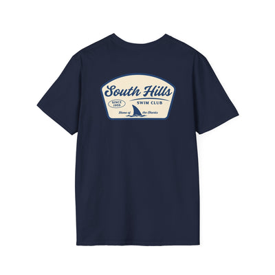 Adult Unisex South Hills Swim Club Home of the Sharks Graphic Short Sleeve Gildan Softstyle Tee