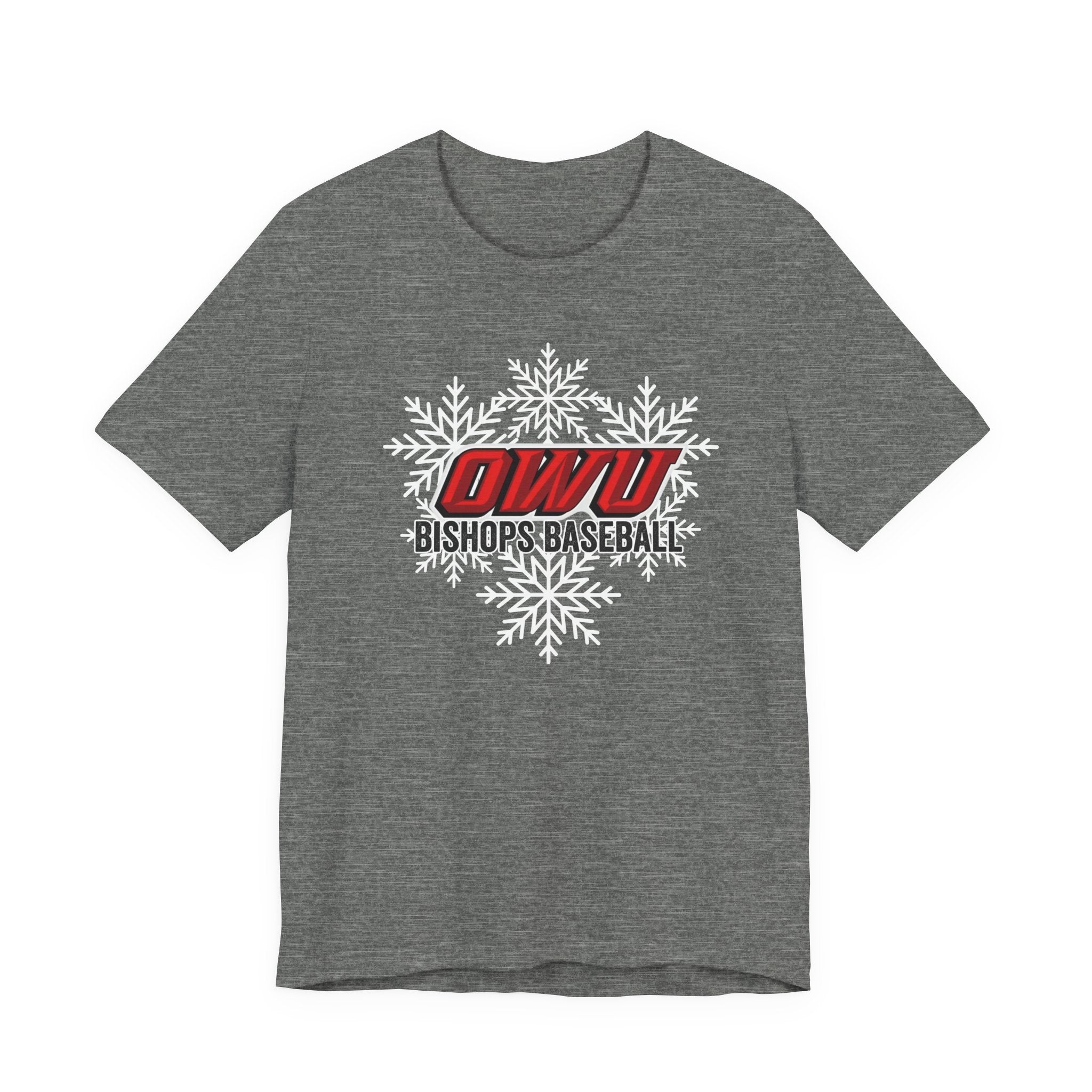 Adult Unisex OWU Bishops Baseball Spirited Snowflake Graphic Short Sleeve Soft Tee