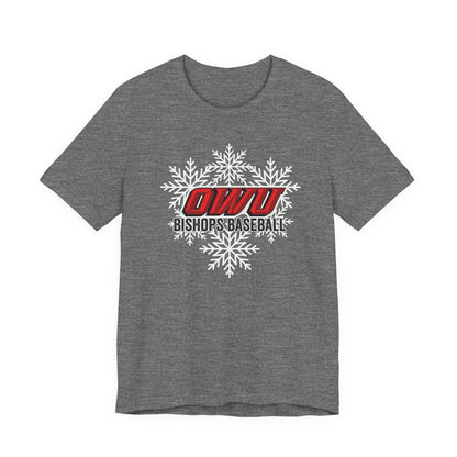 Adult Unisex OWU Bishops Baseball Spirited Snowflake Graphic Short Sleeve Soft Tee