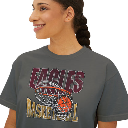 Women's Eagles Swish Distressed Basketball Graphic Boxy Crop Short Sleeve Tee