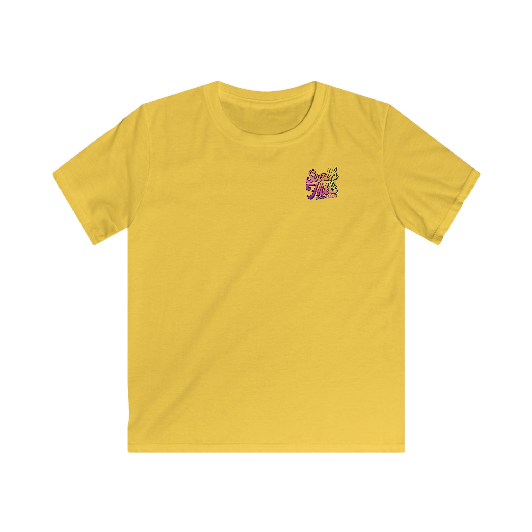 Youth South Hills Swim Club Sunset Script Graphic Short Sleeve Gildan Softstyle Tee