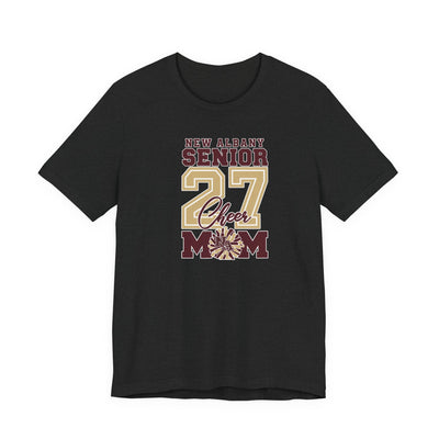 Adult Unisex New Albany 2027 Senior Cheer Mom Graphic Short Sleeve Bella + Canvas Soft Tee