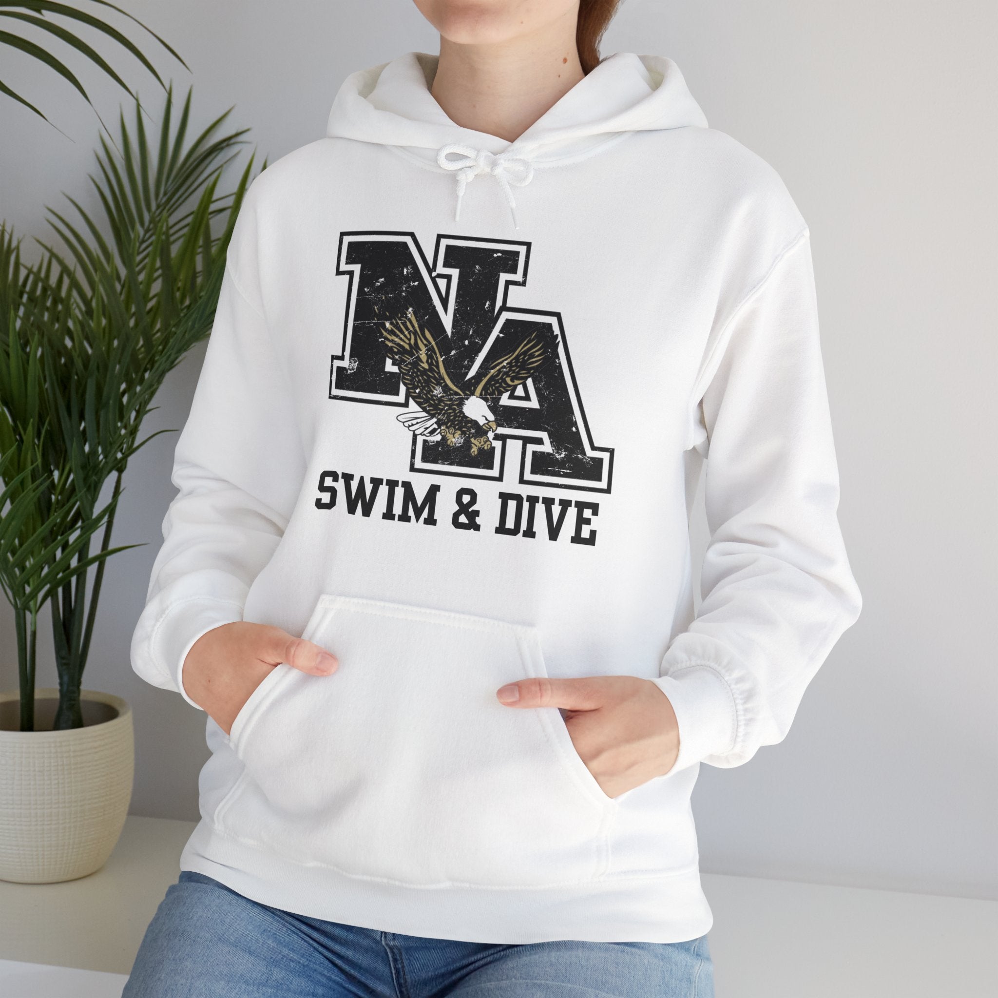 Adult Unisex Swim and Dive Black Vintage Distressed Logo Graphic Hoodie