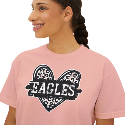 Women's Eagles Animal Print Heart Graphic Short Sleeve Boxy Crop Tee