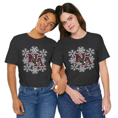 Adult Unisex New Albany Classic Logo Spirited Snowflake Graphic Short Sleeve Soft Tee