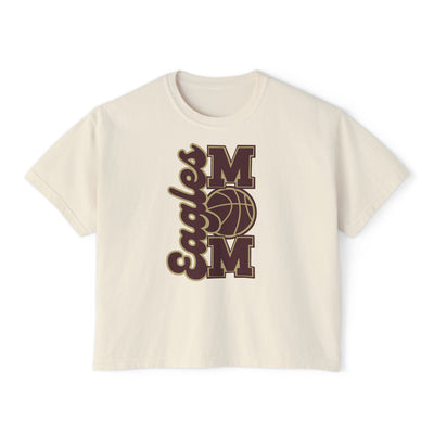 Women's Script Eagles Basketball Mom Boxy Crop Short Sleeve Graphic Tee