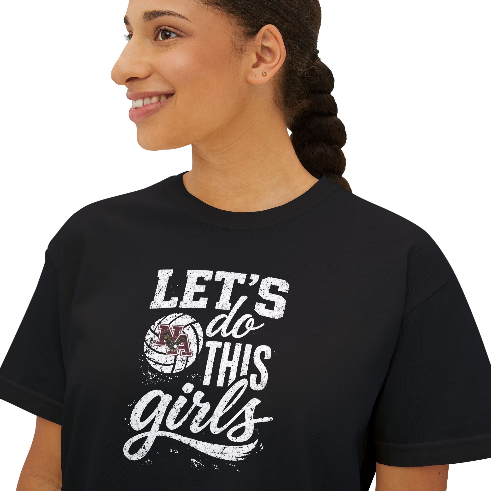 Women's New Albany Eagles Let's Do This Girls Graphic Boxy Crop Short Sleeve Tee