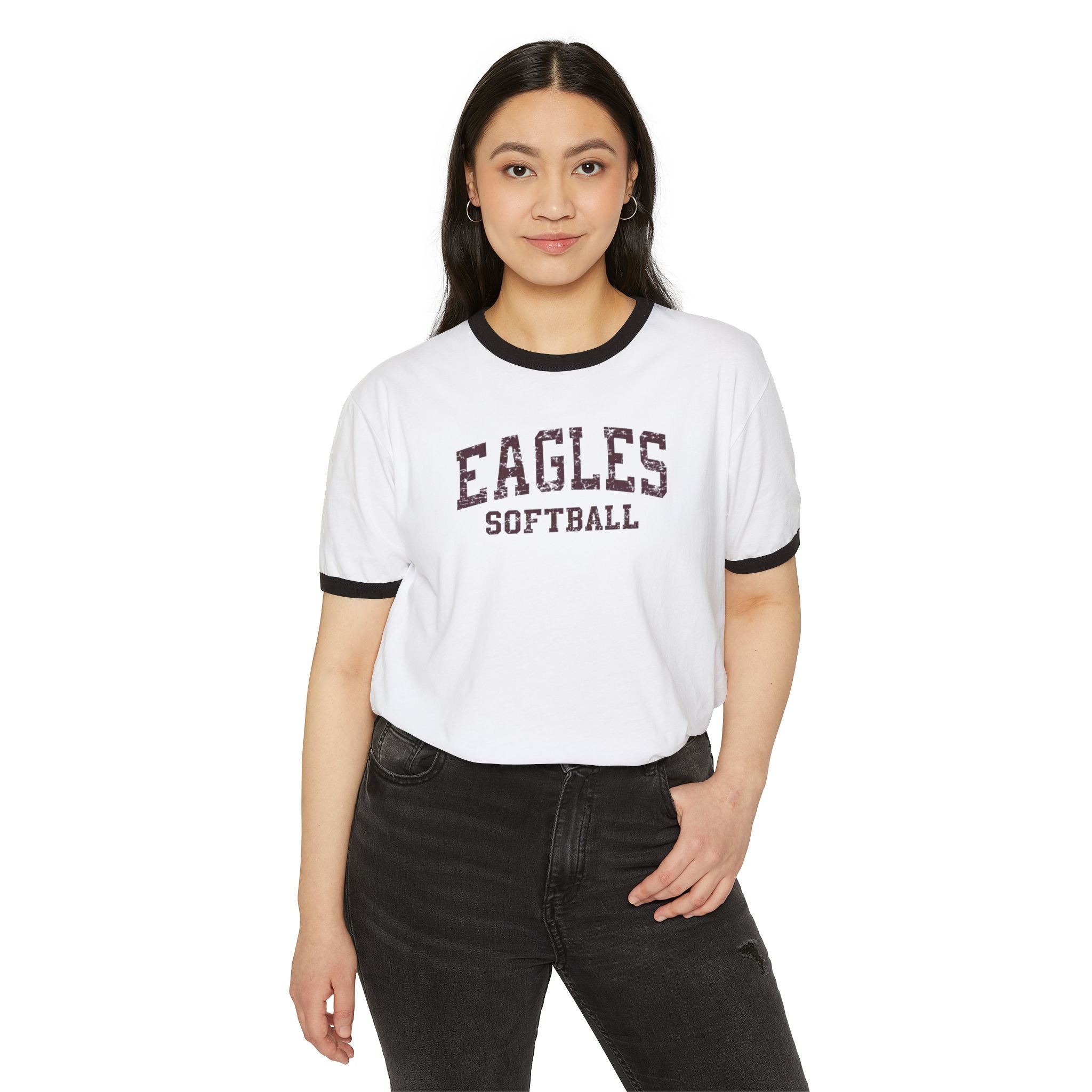 Adult Unisex New Albany Eagles Softball Vintage Distressed Graphic Short Sleeve Ringer Tee