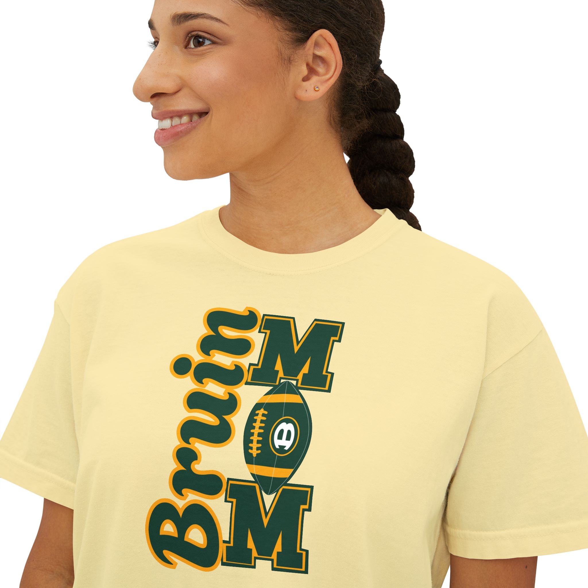 Women's  Bruin Football Mom Graphic Boxy Crop Short Sleeve Tee