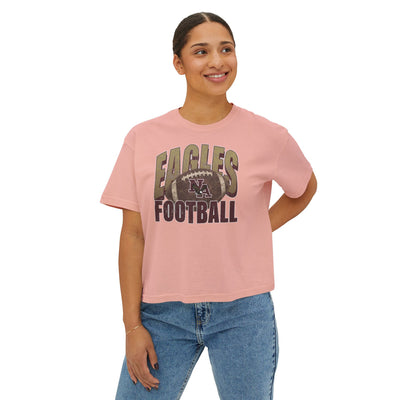 Women's New Albany First-Down Distressed Football Graphic Boxy Crop Short Sleeve Tee