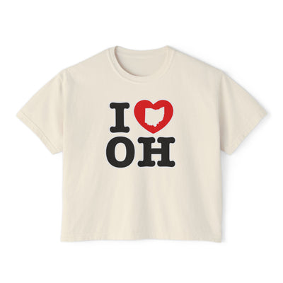 Women's I Heart OH Graphic Short Sleeve Boxy Crop Tee