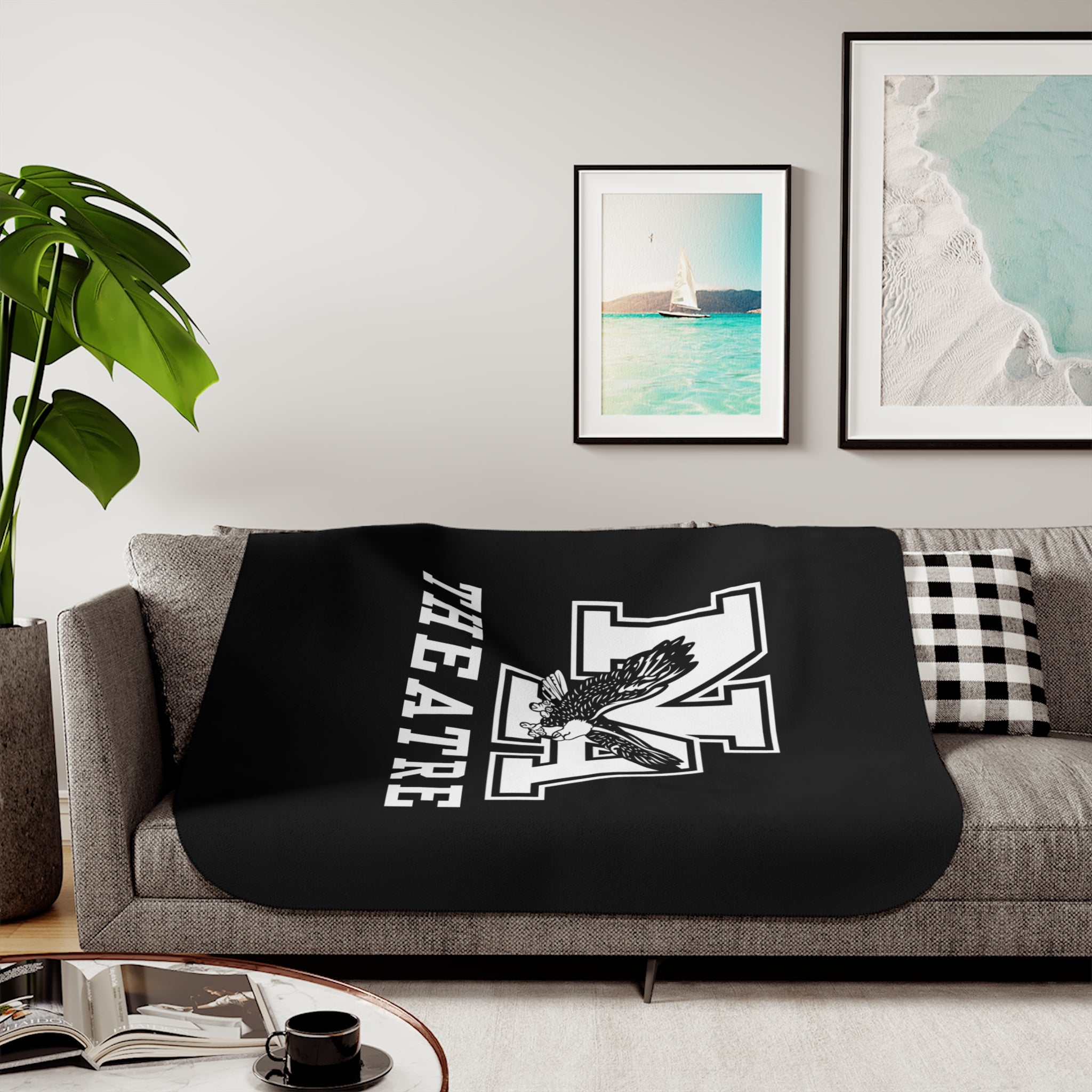 White/Black Classic NA Theatre Logo Graphic So-Soft Sherpa Blanket