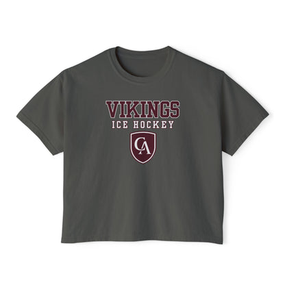 Women's Columbus Academy Vikings Ice Hockey Graphic Boxy Crop Short Sleeve Tee