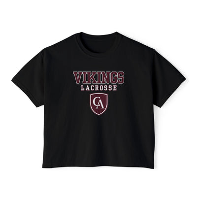 Women's Columbus Academy Vikings Lacrosse Graphic Boxy Crop Short Sleeve Tee