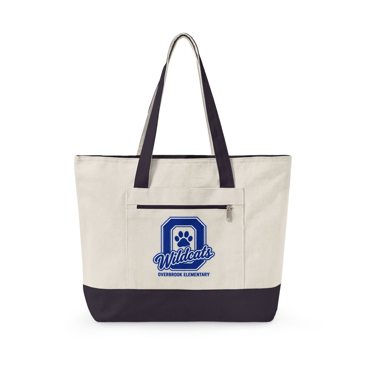 Overbrook Elementary Wildcats Block Letter Graphic Zippered Canvas Tote