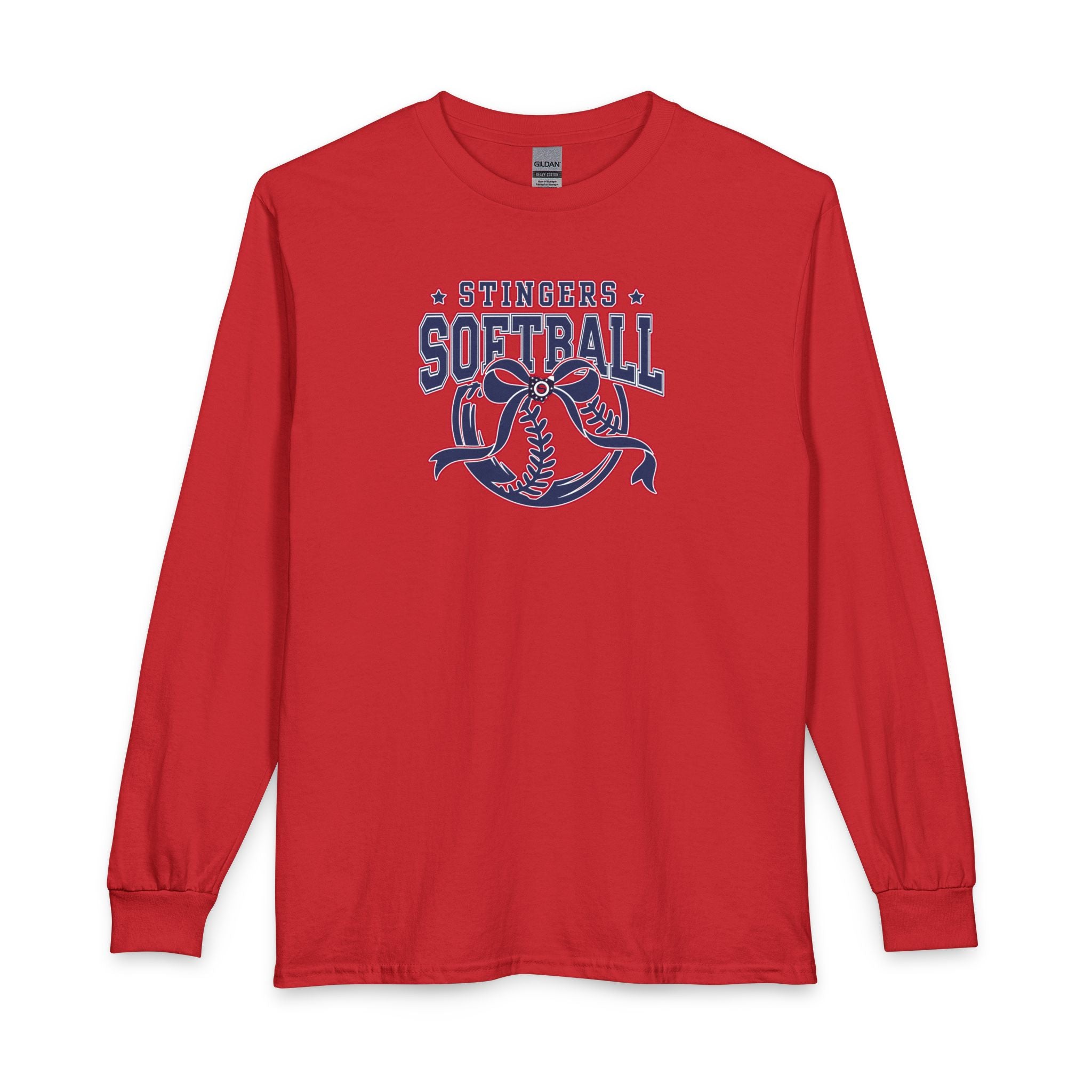 Adult Unisex Stingers Softball Spirit Bow Graphic Long Sleeve Gildan Tee