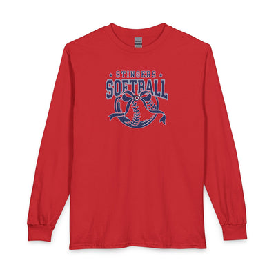 Adult Unisex Stingers Softball Spirit Bow Graphic Long Sleeve Gildan Tee