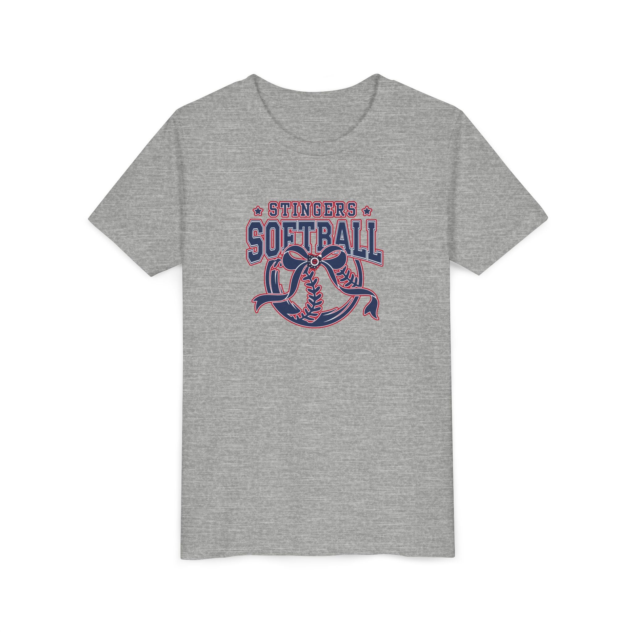 Youth Stingers Softball Spirit Bow Graphic Short Sleeve Bella + Canvas Soft Tee