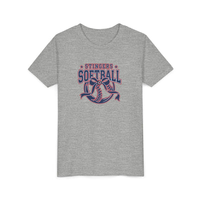 Youth Stingers Softball Spirit Bow Graphic Short Sleeve Bella + Canvas Soft Tee