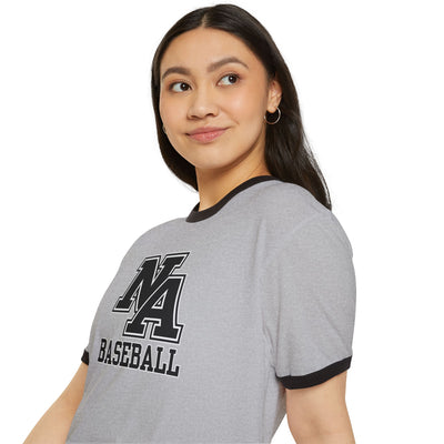 Adult Unisex Classic Black Logo Baseball Graphic Short Sleeve Ringer Tee
