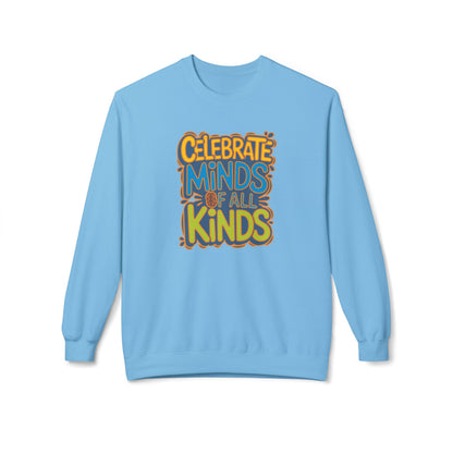 Adult Unisex Celebrate Minds Bubble Font Graphic Soft Style Sweatshirt