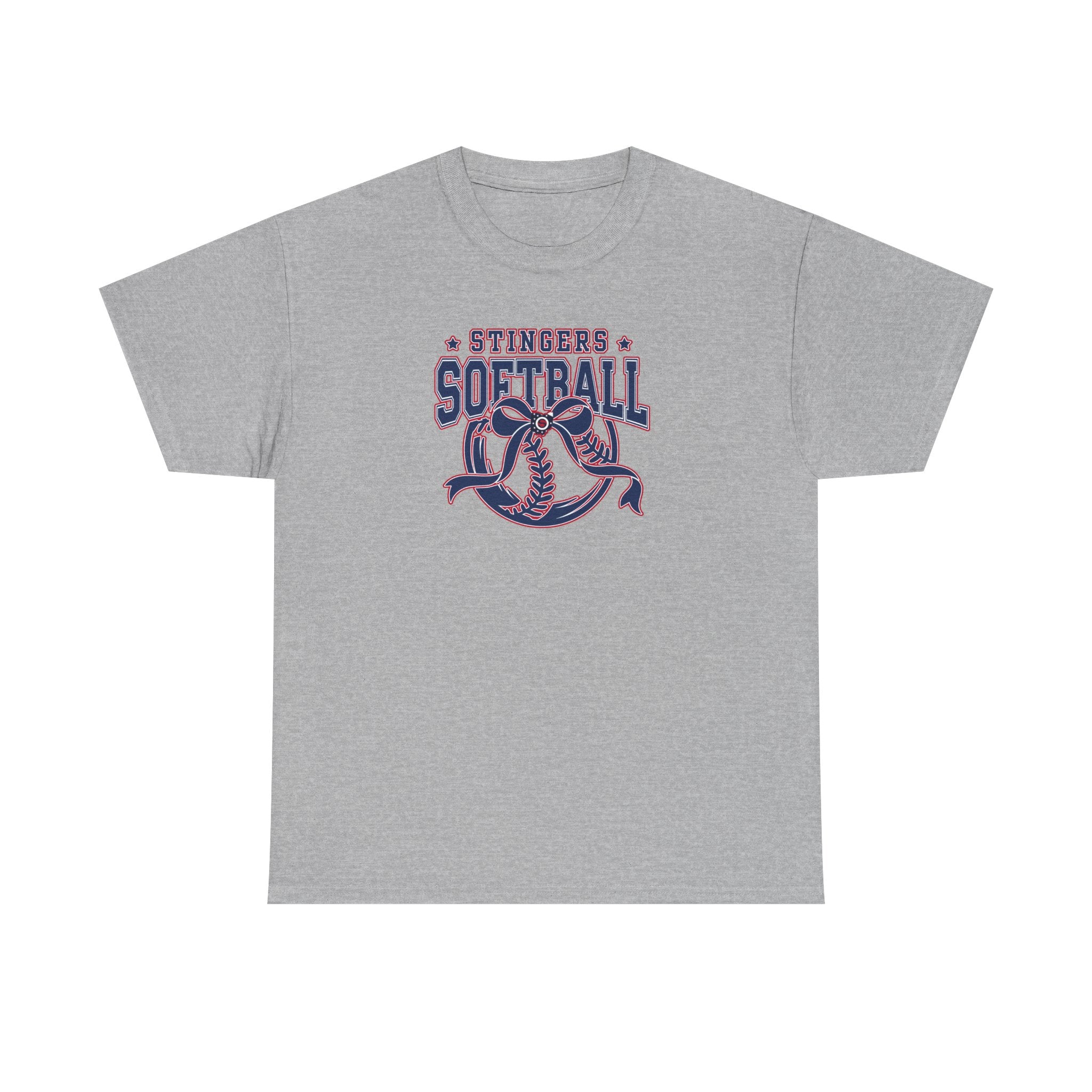 Adult Unisex Stingers Softball Spirit Bow Graphic Short Sleeve Gildan Heavy Tee