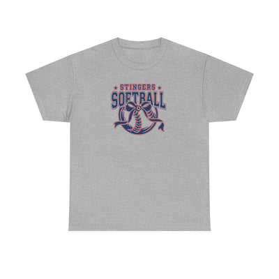 Adult Unisex Stingers Softball Spirit Bow Graphic Short Sleeve Gildan Heavy Tee