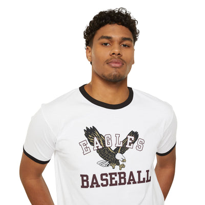 Adult Unisex Flying Baseball Eagle Graphic Short Sleeve Ringer Tee