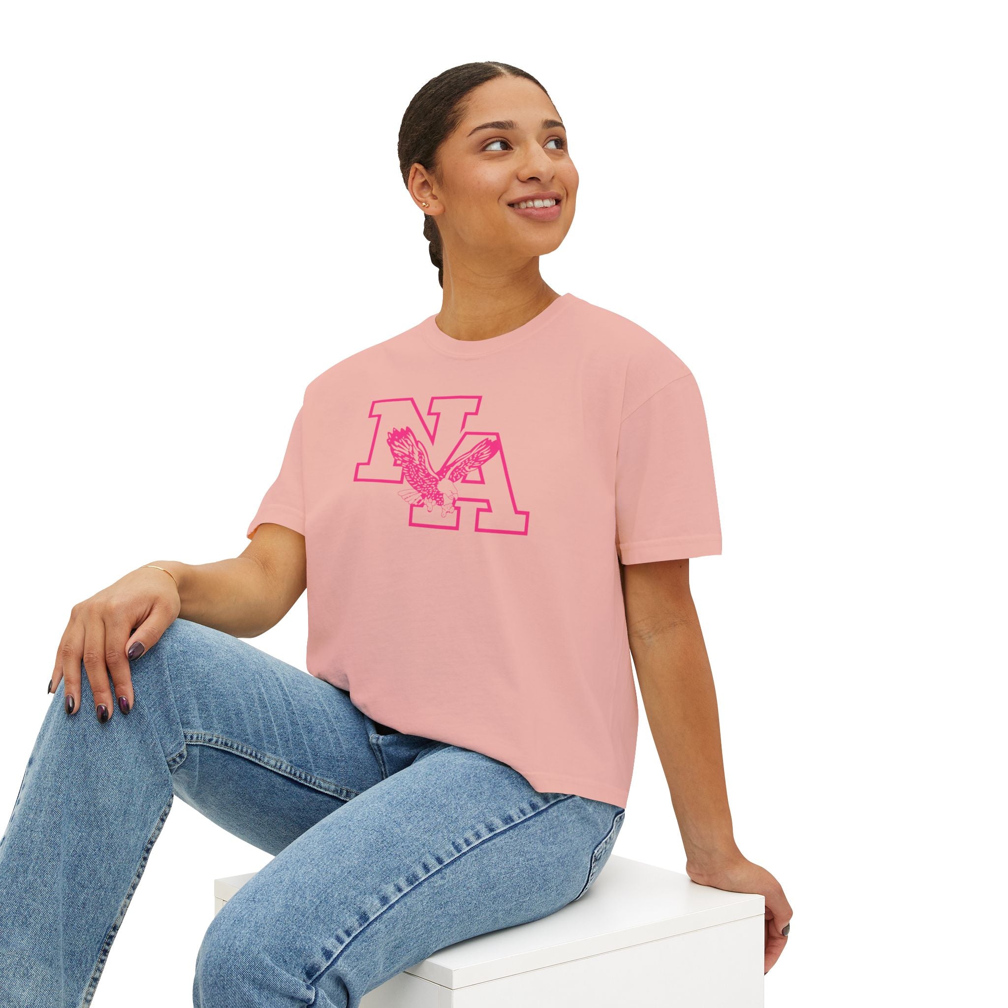 Women's Neon Pink Power Logo Graphic Boxy Crop Short Sleeve Tee - PINK OCTOBER