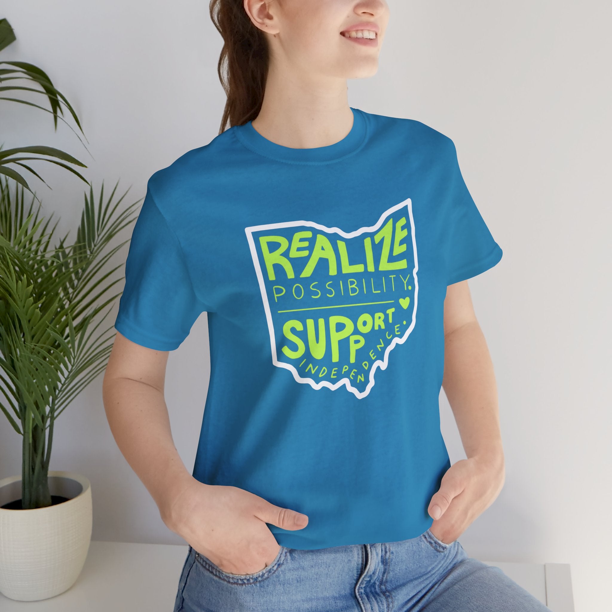 Adult Unisex Realize Possibility Support Independence Short Sleeve Soft Tee - Bridgeway Academy