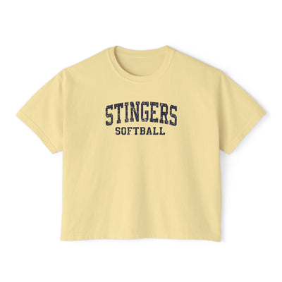 Women's Stingers Softball Vintage Distressed Graphic Boxy Crop Short Sleeve Tee
