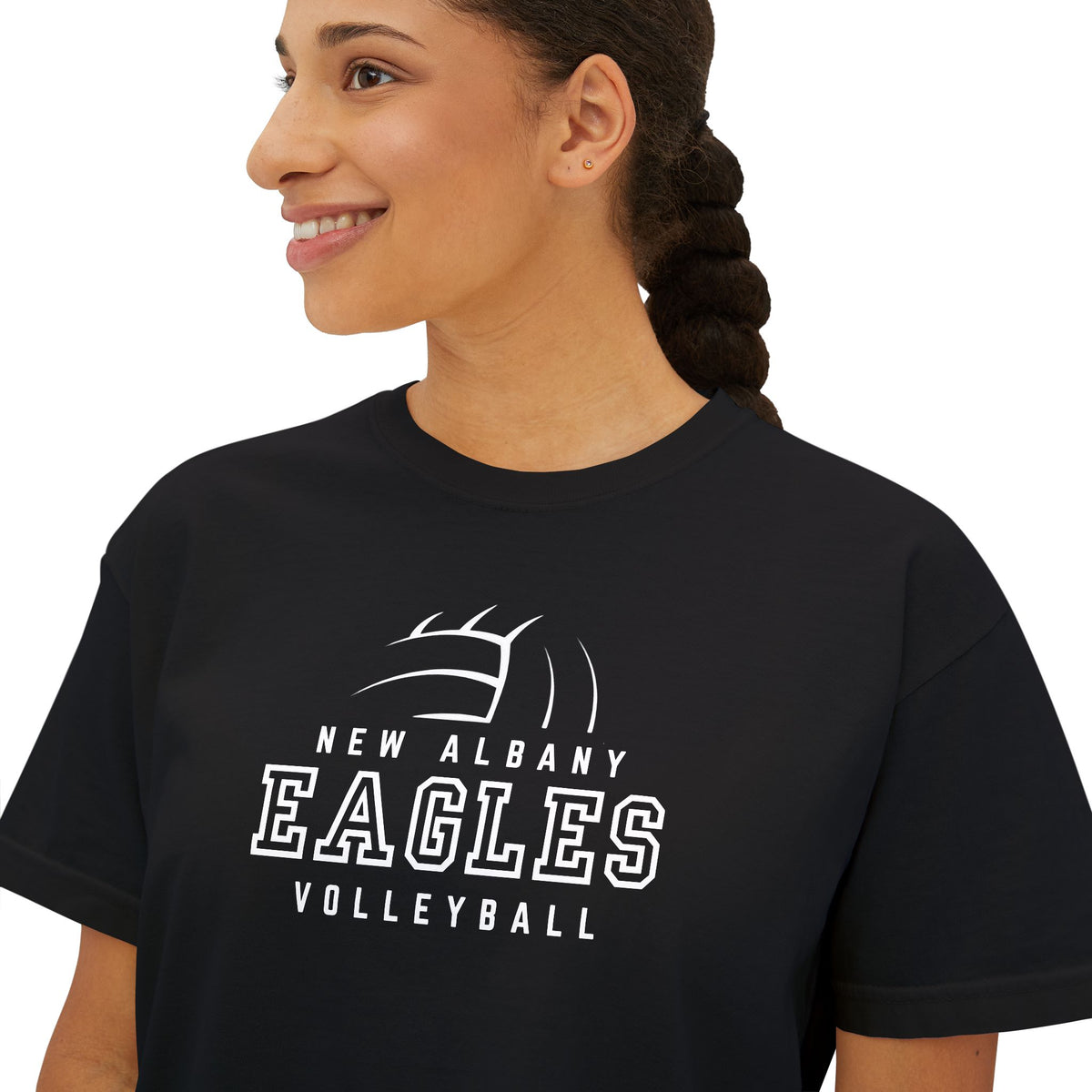 Women's New Albany Eagles Victory Volleyball Graphic Boxy Crop Short Sleeve Tee