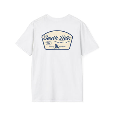 Adult Unisex South Hills Swim Club Home of the Sharks Graphic Short Sleeve Gildan Softstyle Tee