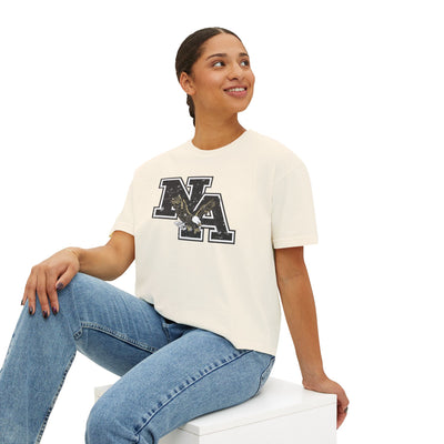 Women's Vintage Distressed Black Logo Boxy Crop Short Sleeve Graphic Tee