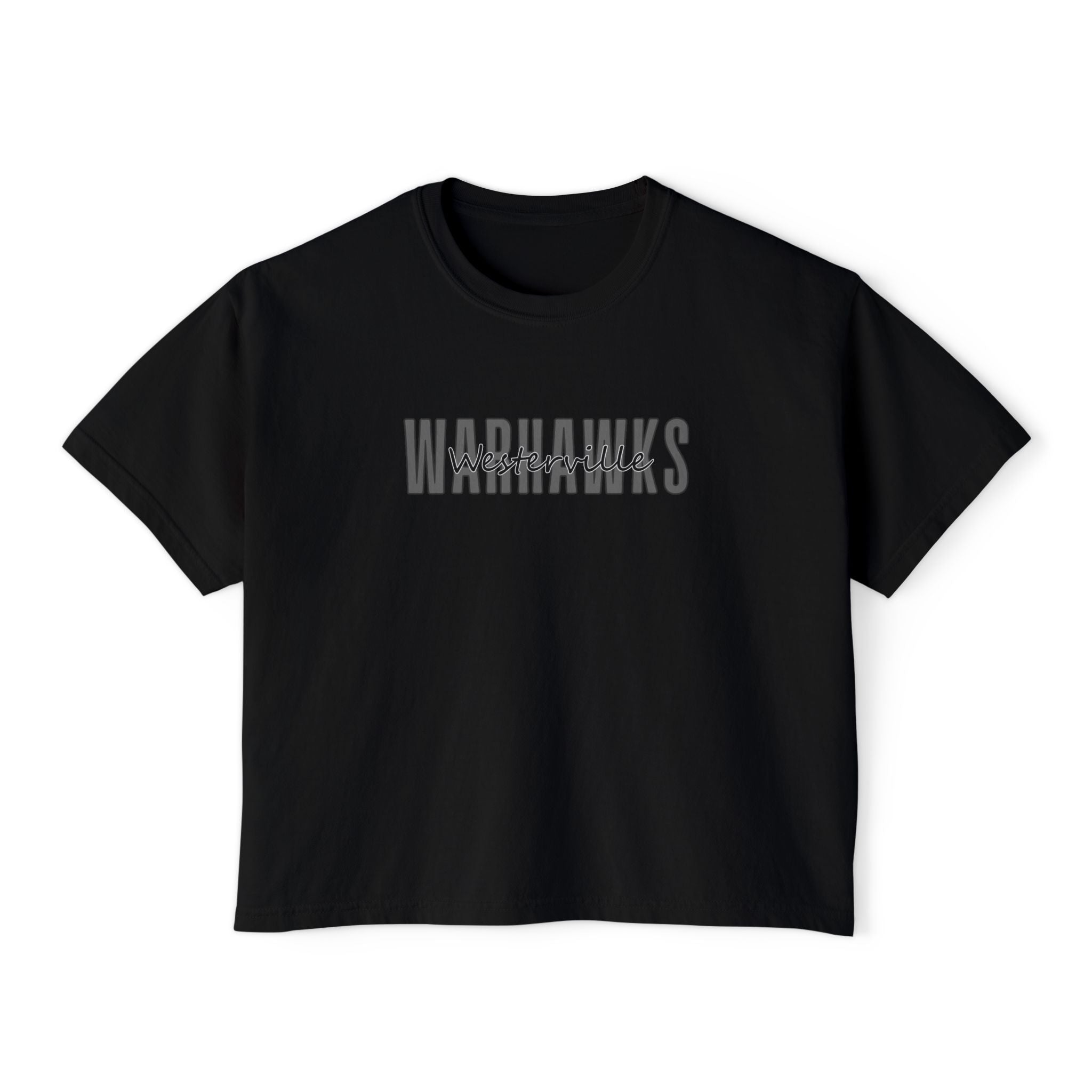 Women's Westerville Central Warhawks Spirit Script Graphic Boxy Crop Short Sleeve Tee